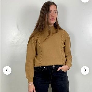 1960s vintage wool tan mock neck sweater M medium